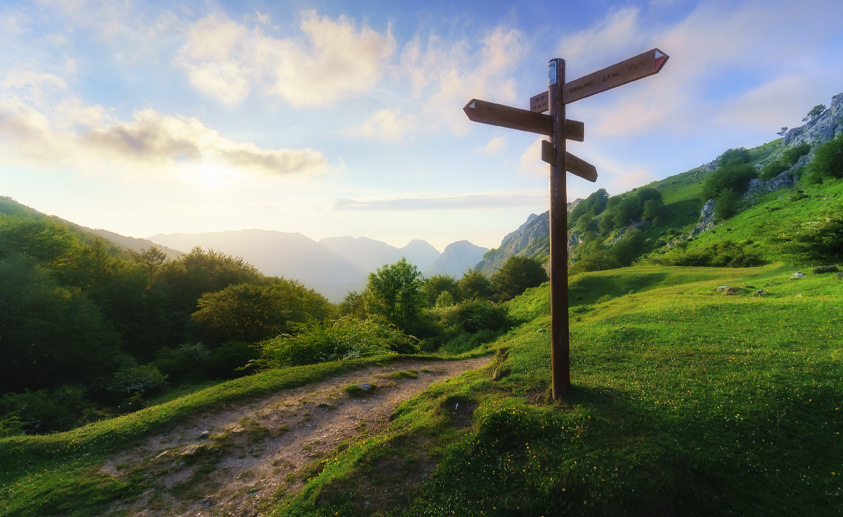 Photo of a signpost on a mountain